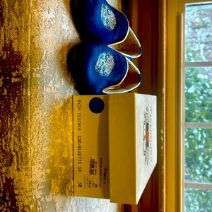 Royal blue suede with rhinestone skulls